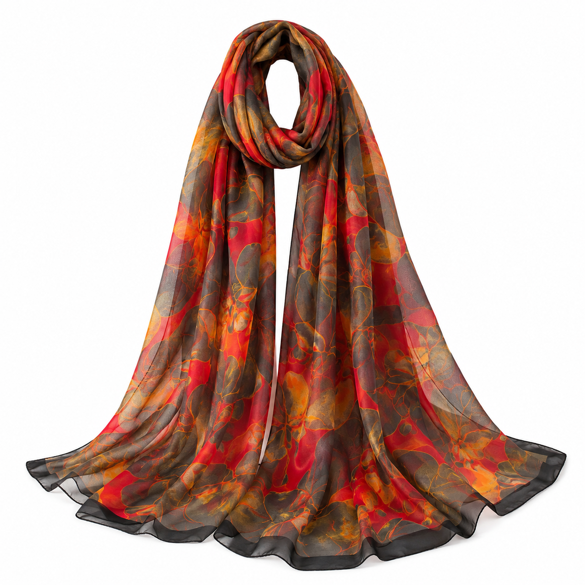 Autumn Ember Floral Silk-Feel Wrap Scarf