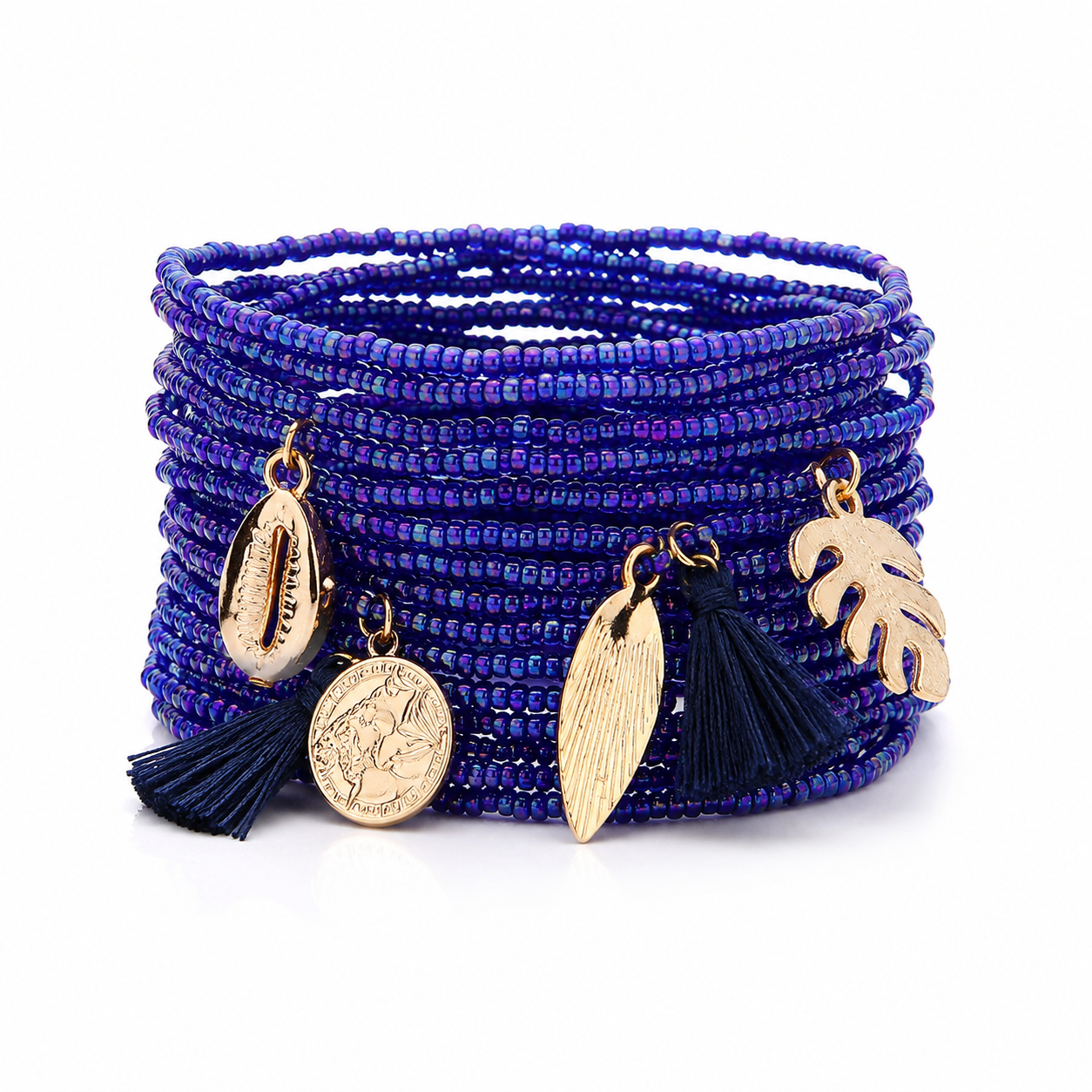 20-Piece Boho Stretch Bracelet Set | Seed Beads, Tassels & Shell Charms