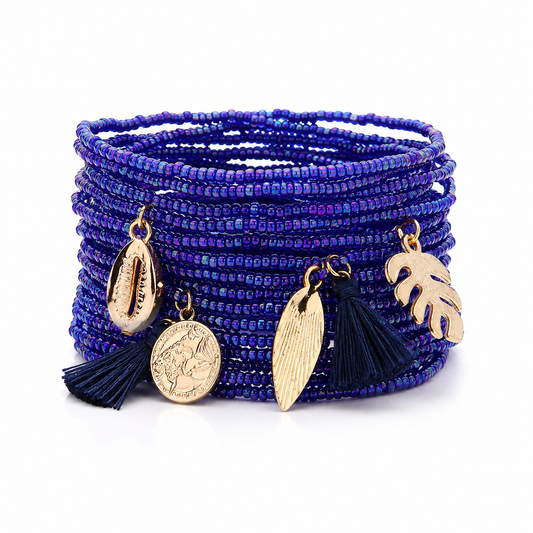 20-Piece Boho Stretch Bracelet Set | Seed Beads, Tassels & Shell Charms