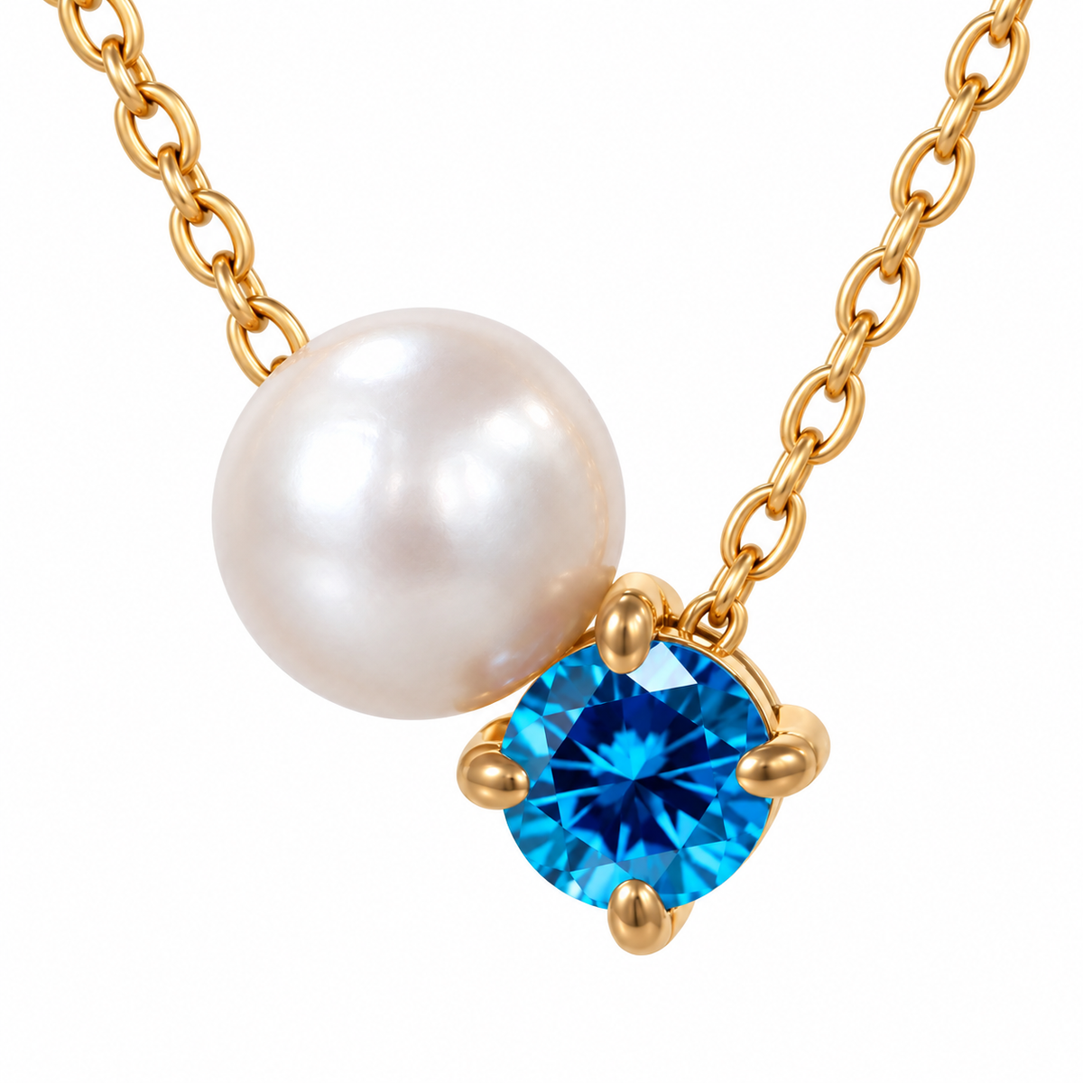 Blue Stone & Imitation Pearl Gold-Tone Necklace