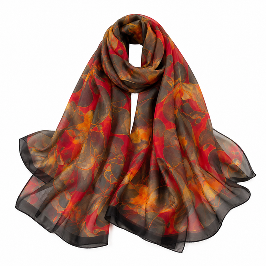 Autumn Ember Floral Silk-Feel Wrap Scarf