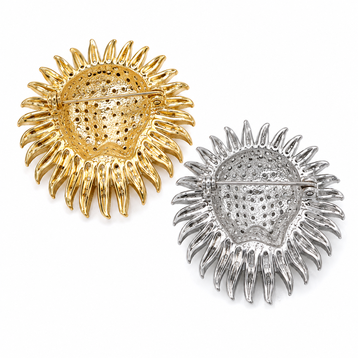 Crystal Lion Head Brooch – Pave Rhinestone Mane with Emerald Green Crystal Eyes