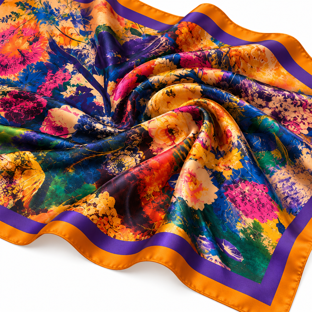 Floral Bouquet Silk-Feel Satin Wrap Scarf