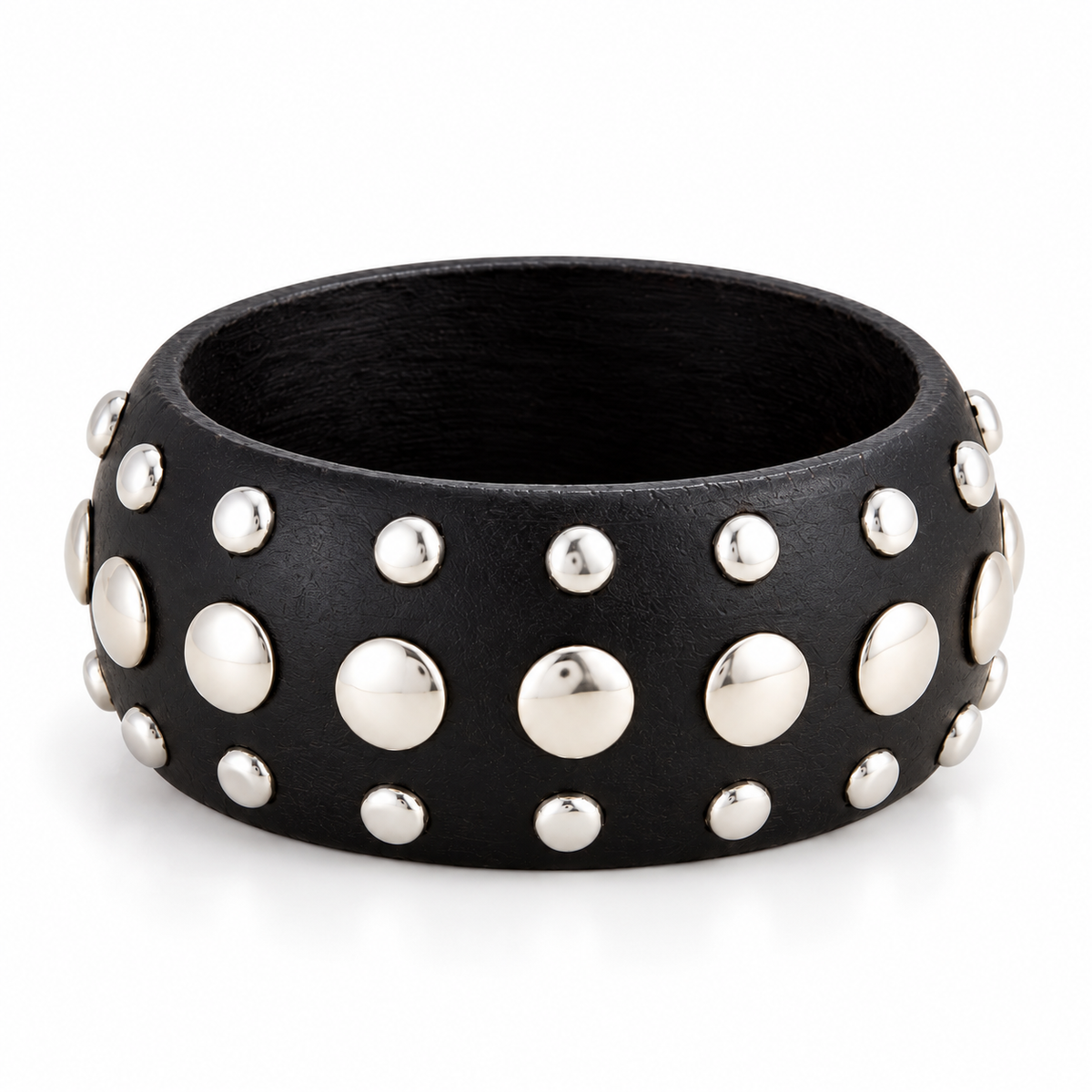 3-Piece Chunky Studded Bangle Bracelet Set in Red, Black & Brown