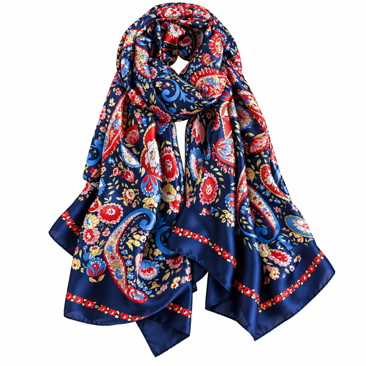 Large Navy Paisley Floral Scarf for Women