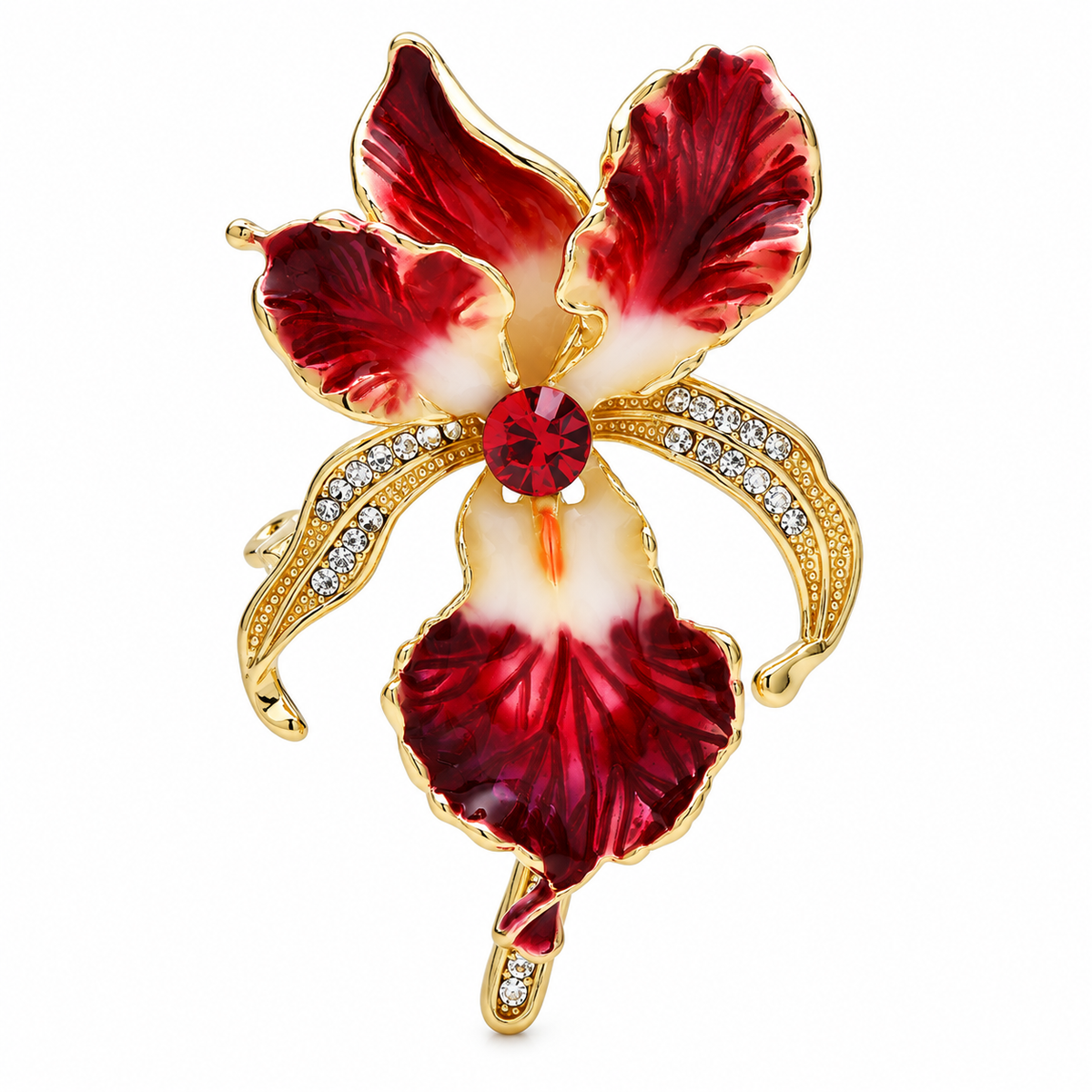 Purple & Red Orchid Enamel Crystal Brooch Set – 2 Pieces