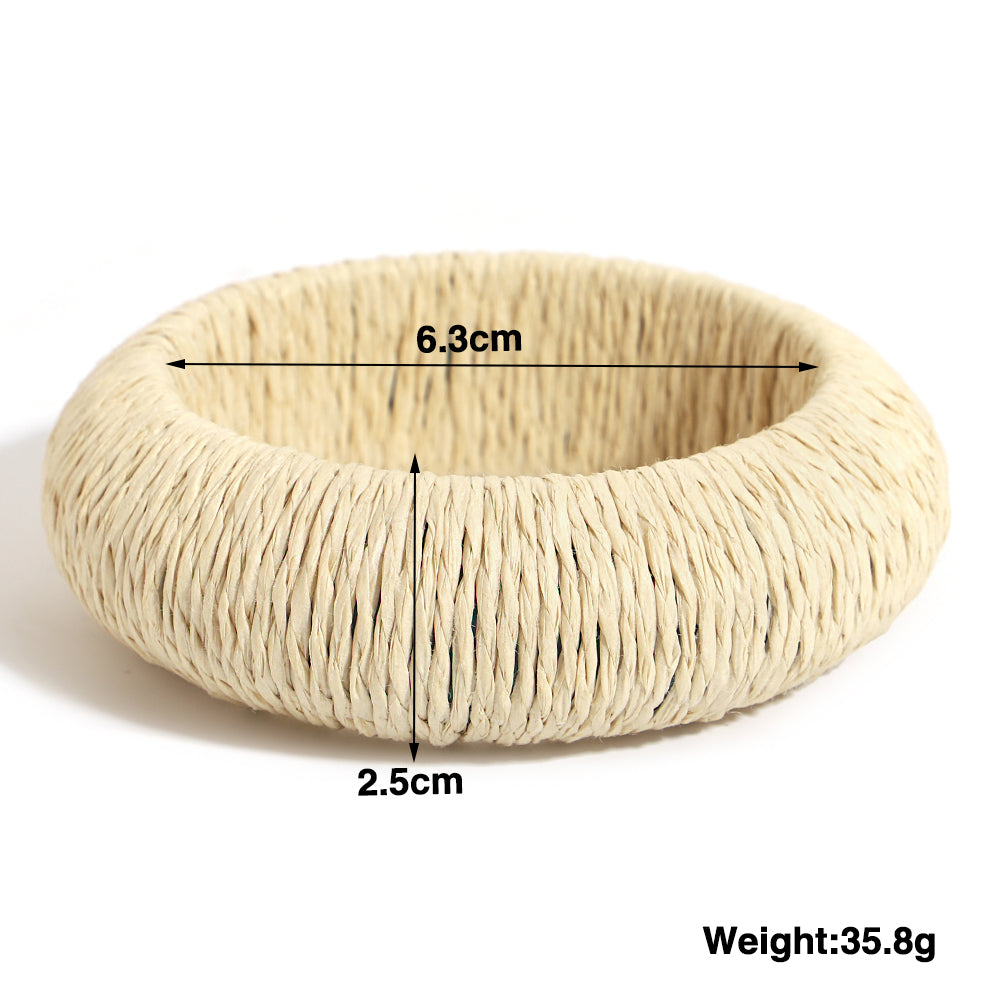 Woven Raffia Bangle Neutral Boho Stackable Straw Bracelet