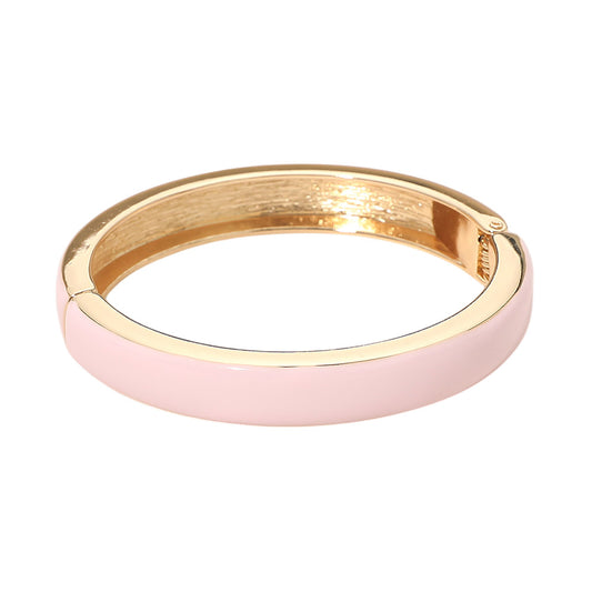Gold Plated Light Pink Enamel Hinged Bangle Bracelet for Women