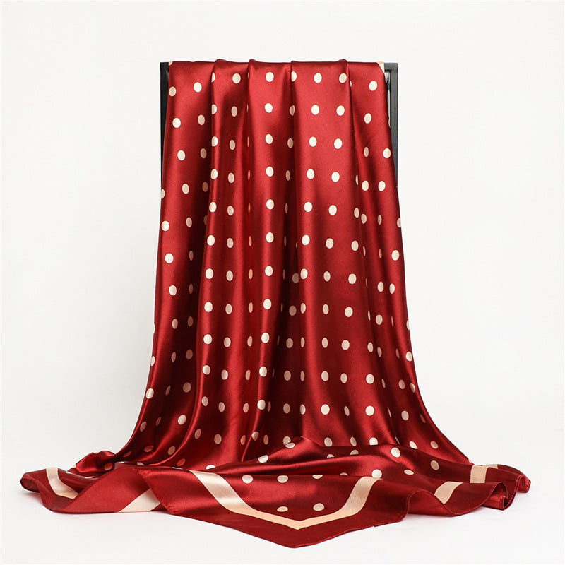 Burgundy Polka Dot Silk-Feel Square Scarf 35.4"