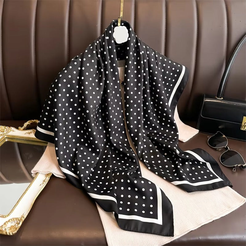 Polka dot satin scarf set styling detail