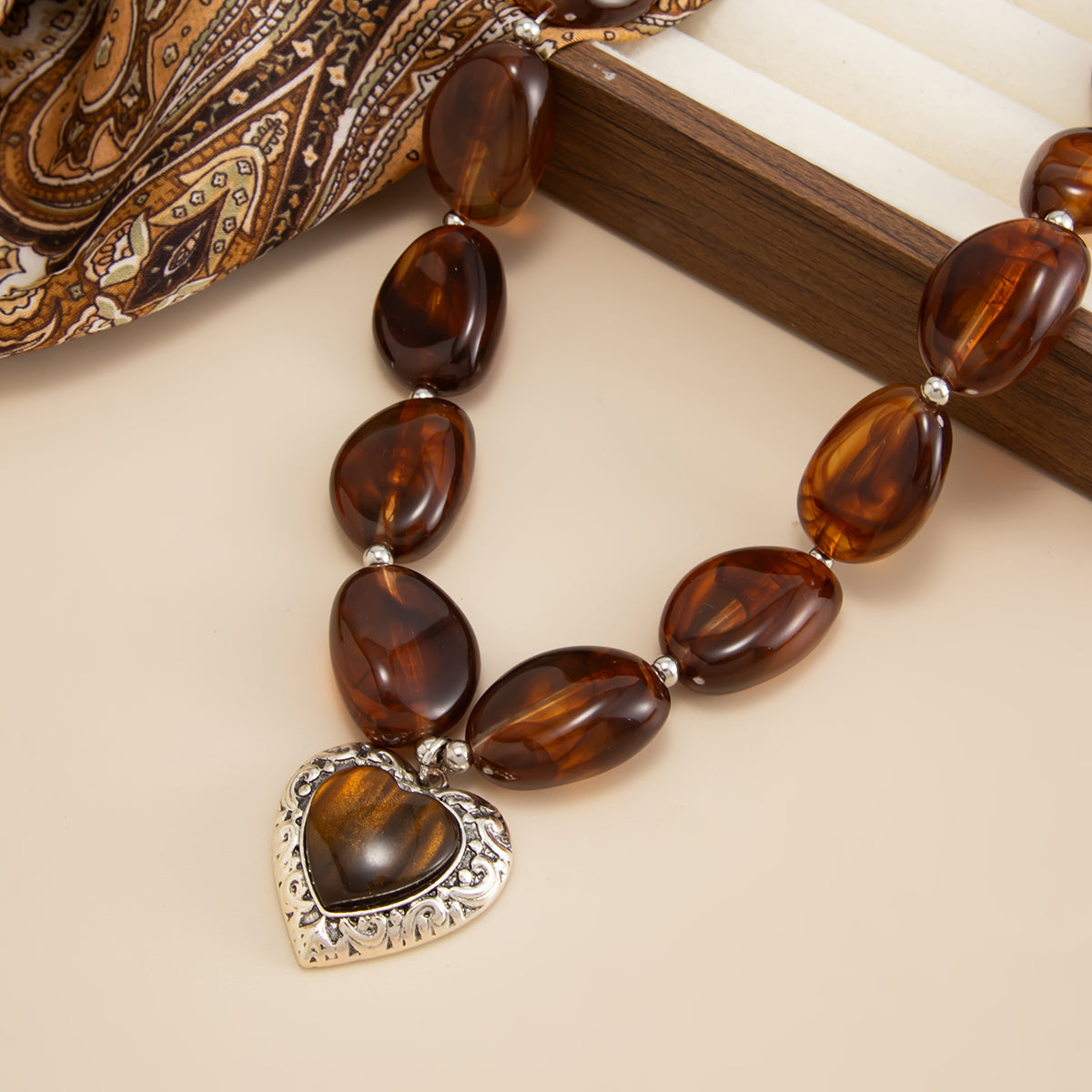 Tortoiseshell amber bead necklace - full necklace product shot
