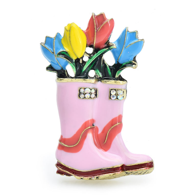 Tulip rain boot brooch set – blue colorway with dimensions