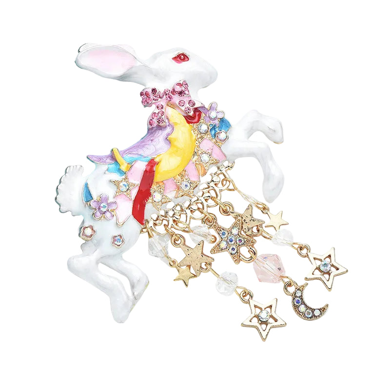 Rhinestone Brooch Set of 3 – Crystal Carrot, Daisy Flower & Unicorn Rabbit Pin Set