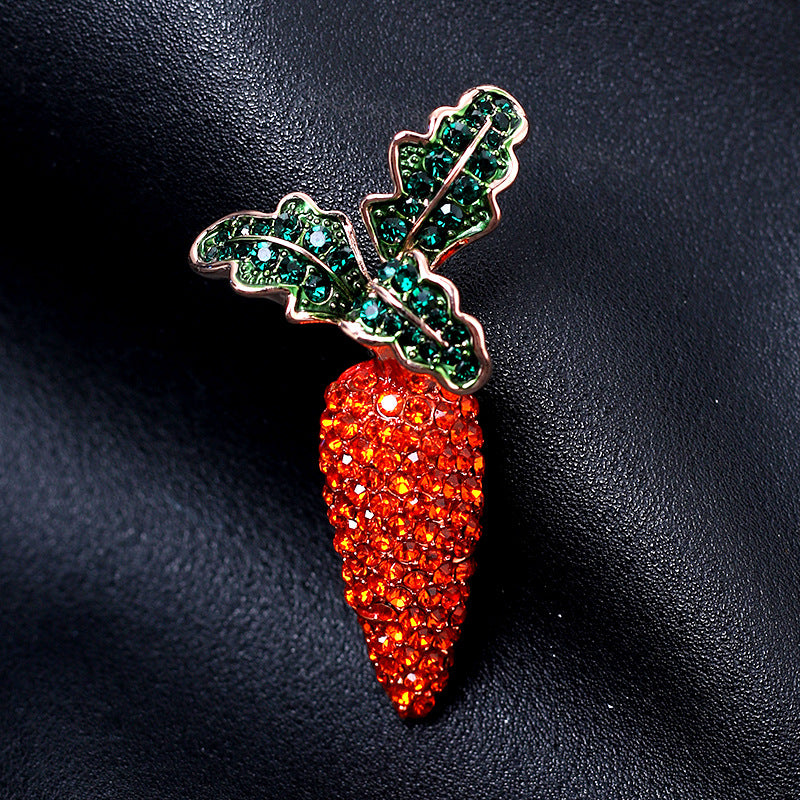 Rhinestone Brooch Set of 3 – Crystal Carrot, Daisy Flower & Unicorn Rabbit Pin Set