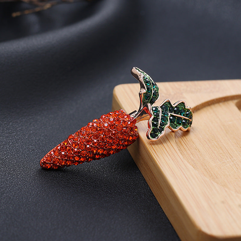Rhinestone Brooch Set of 3 – Crystal Carrot, Daisy Flower & Unicorn Rabbit Pin Set