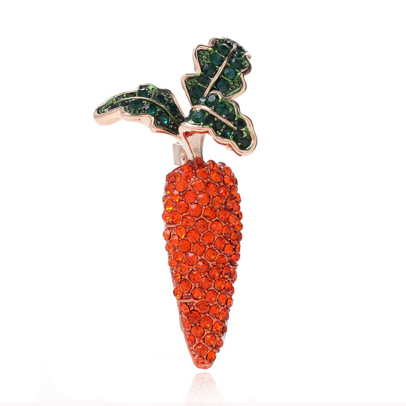Rhinestone Brooch Set of 3 – Crystal Carrot, Daisy Flower & Unicorn Rabbit Pin Set