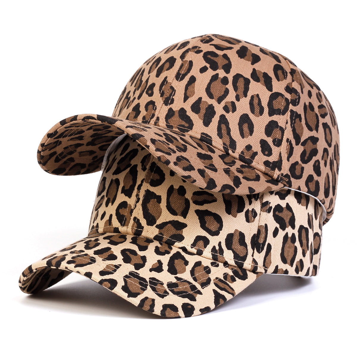 Leopard print baseball cap tan colorway side view
