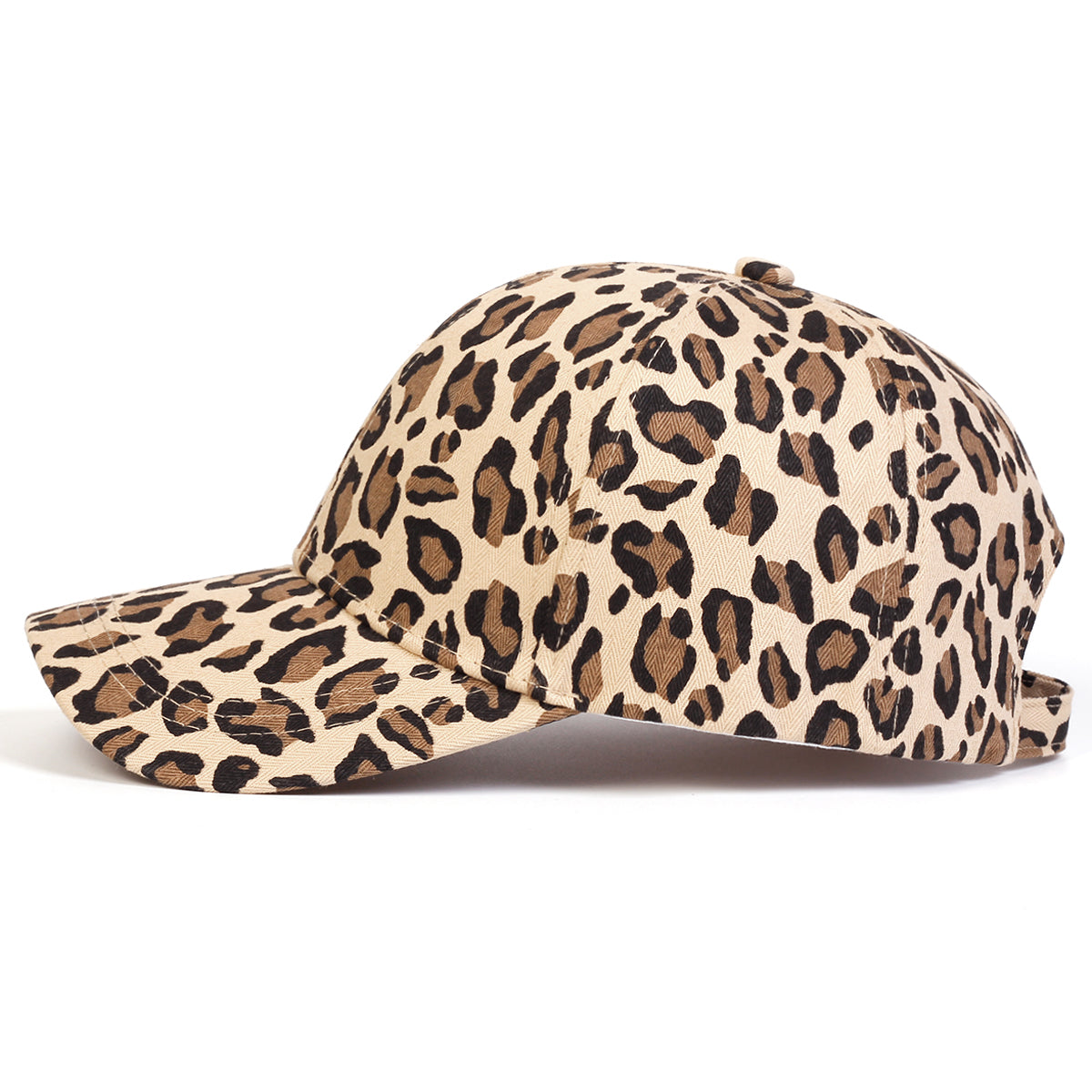Leopard print baseball cap tan colorway angled view