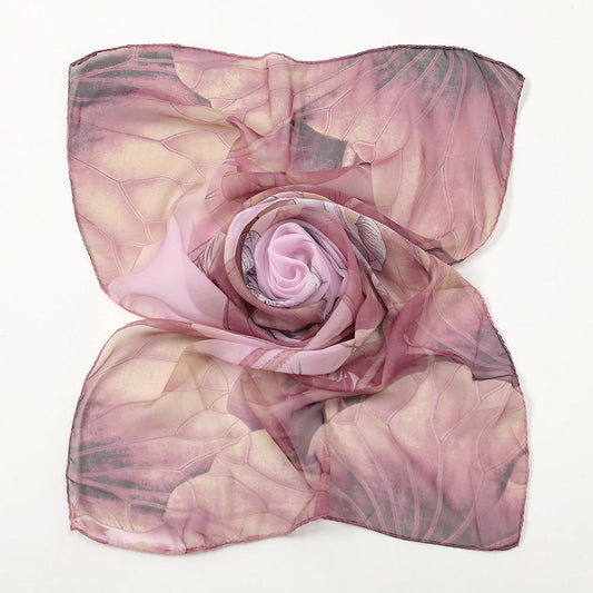 Dusty Pink Lotus Print Chiffon-Feel Scarf folded into rose shape