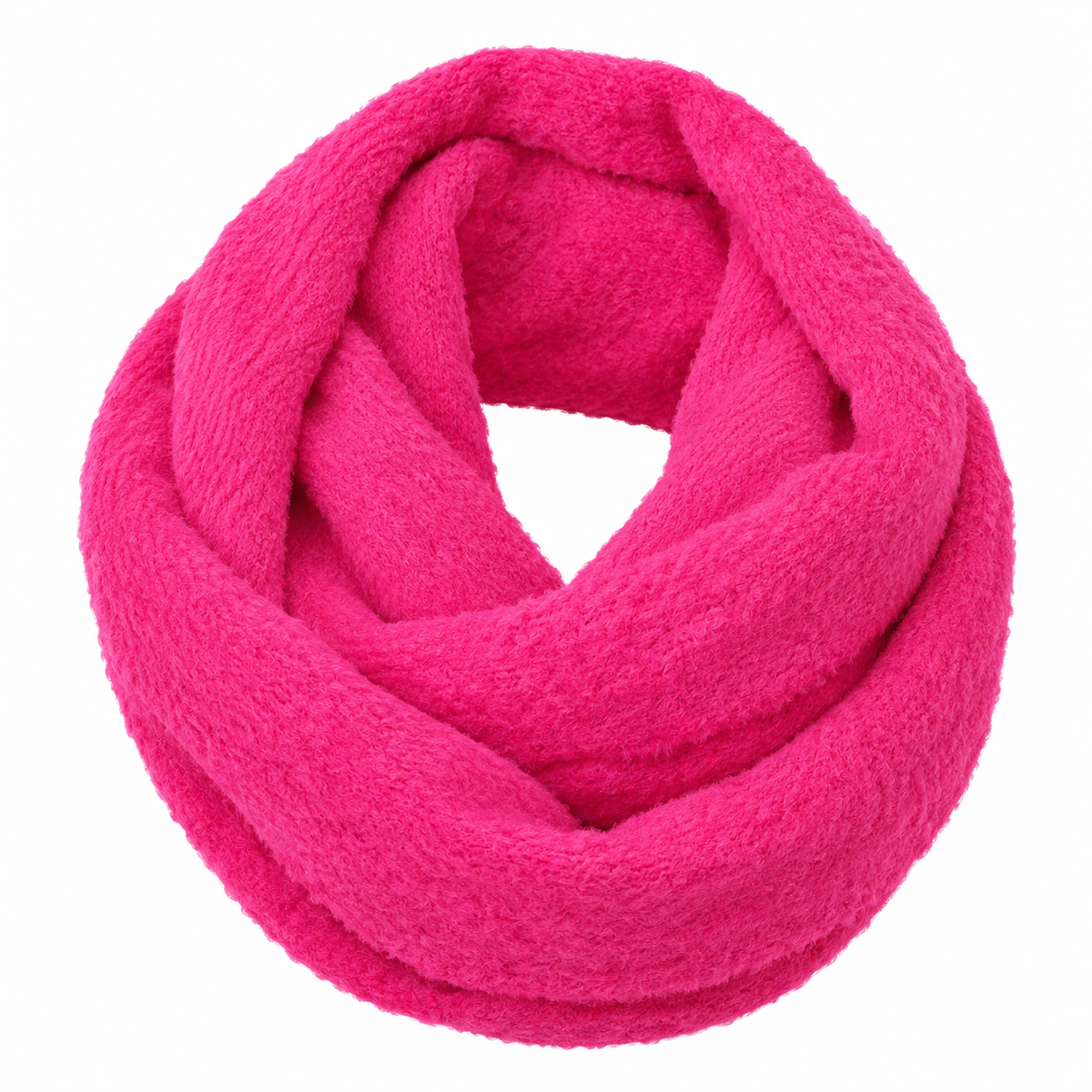 Hot pink chunky knit infinity scarf oval loop, side view