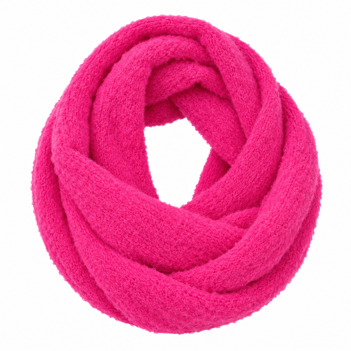 Hot pink chunky knit infinity scarf round loop, product view