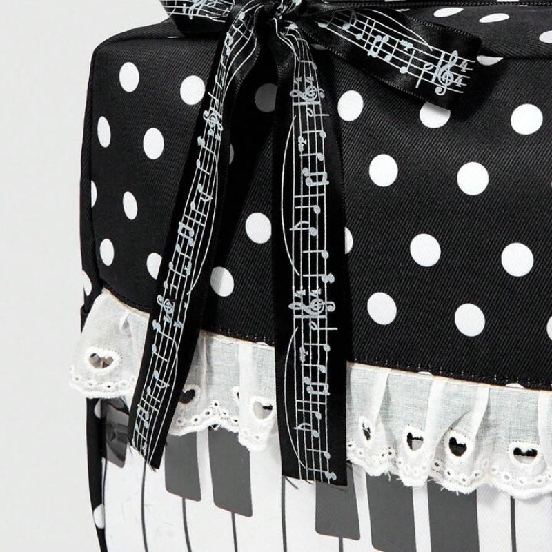Piano Keyboard Polka Dot Tote Bag Musical Note Ribbon Bow Shoulder Handbag