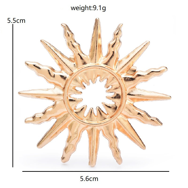 Vintage Style Gold Sunburst Brooch Celestial Sun Star Jewelry Accessory