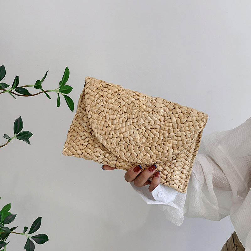Women Woven Straw Envelope Clutch Bag Summer Beach Crossbody