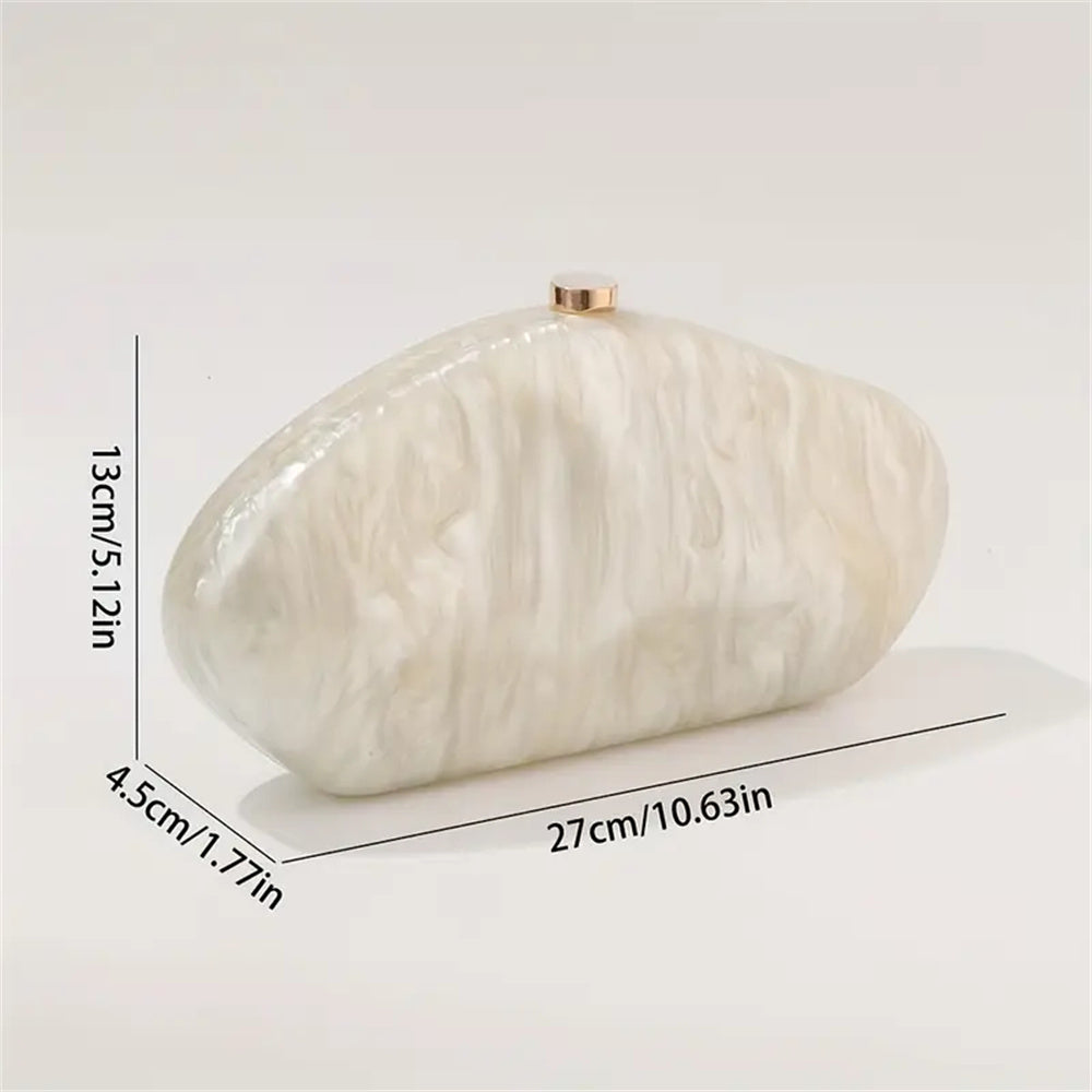 White Marble Acrylic Evening Clutch Bag Mother of Pearl Bride Prom Handbag
