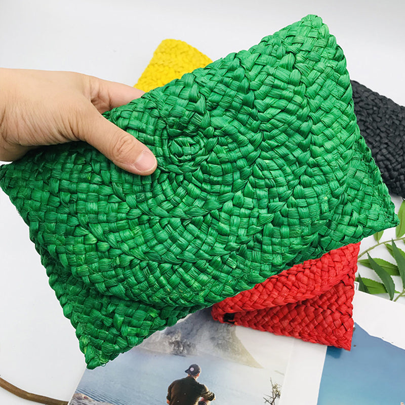Women Woven Straw Envelope Clutch Bag Summer Beach Crossbody
