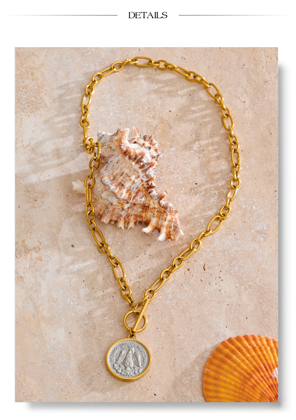 Angel Coin Toggle Chain Necklace Minimalist Statement Jewelry