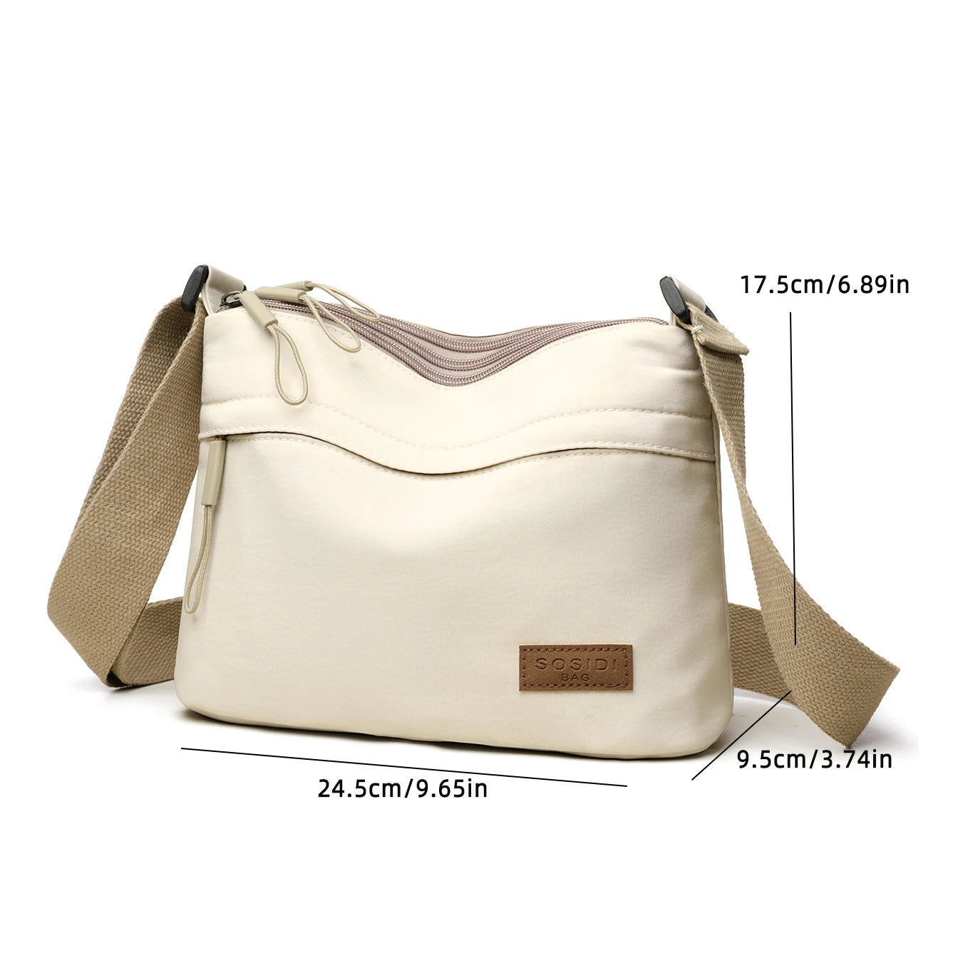 Cream Canvas Crossbody Bag Multi-Pocket Travel Set Shoulder Purse