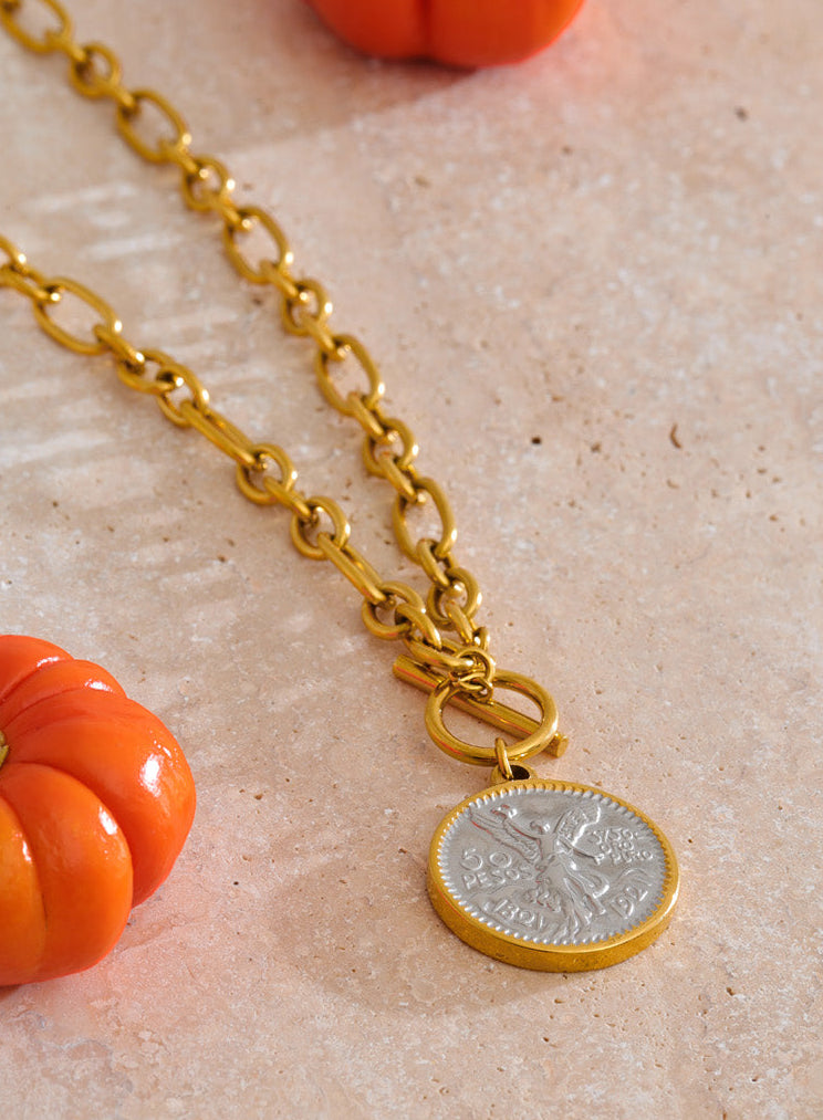 Angel Coin Toggle Chain Necklace Minimalist Statement Jewelry