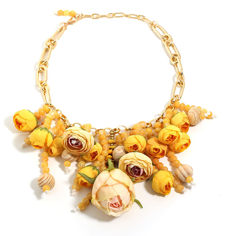 Rose Flower Statement Necklace Floral Chunky Gold Chain Jewelry