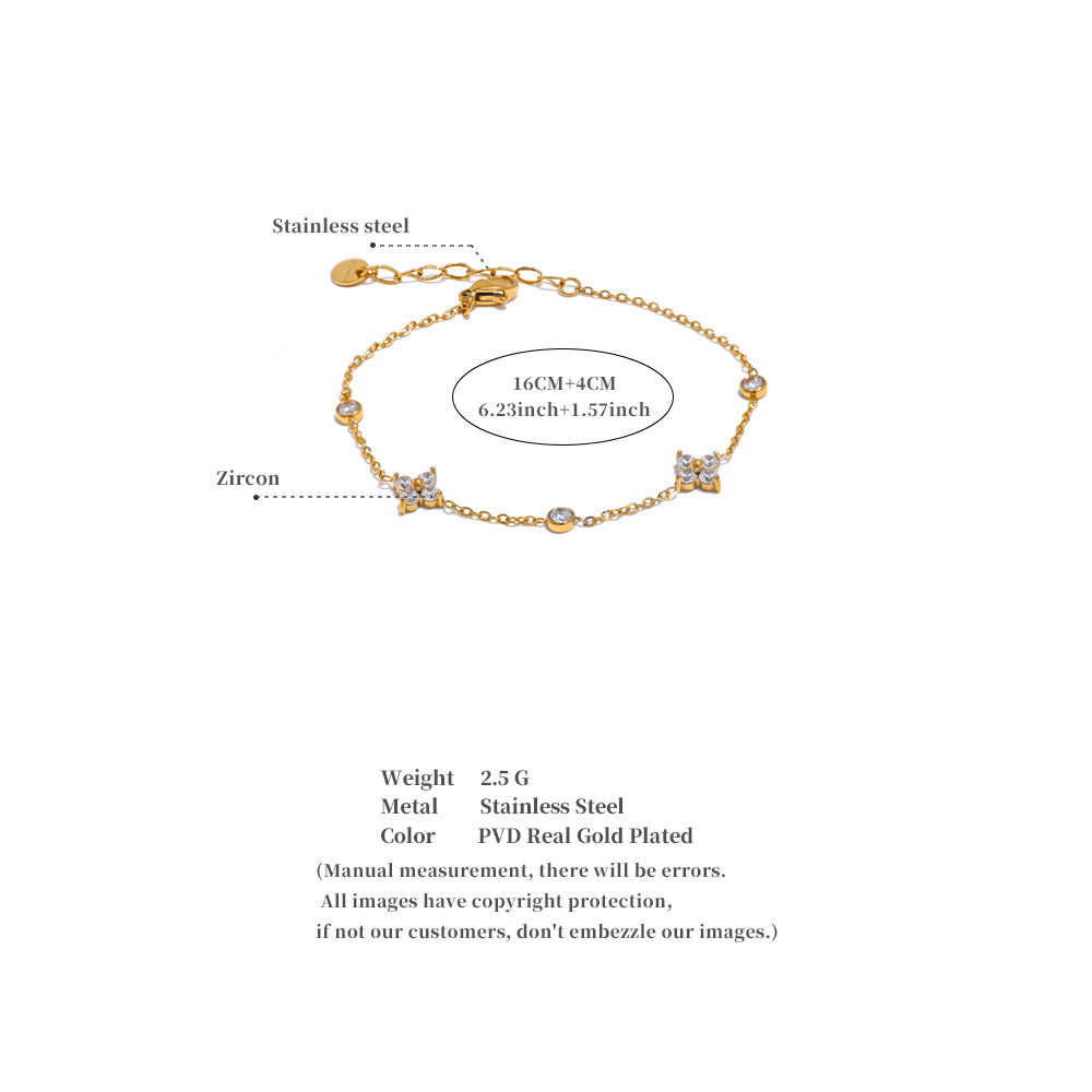 Dainty Flower Zircon Bracelet Gold Silver Plated Minimalist Chain Adjustable