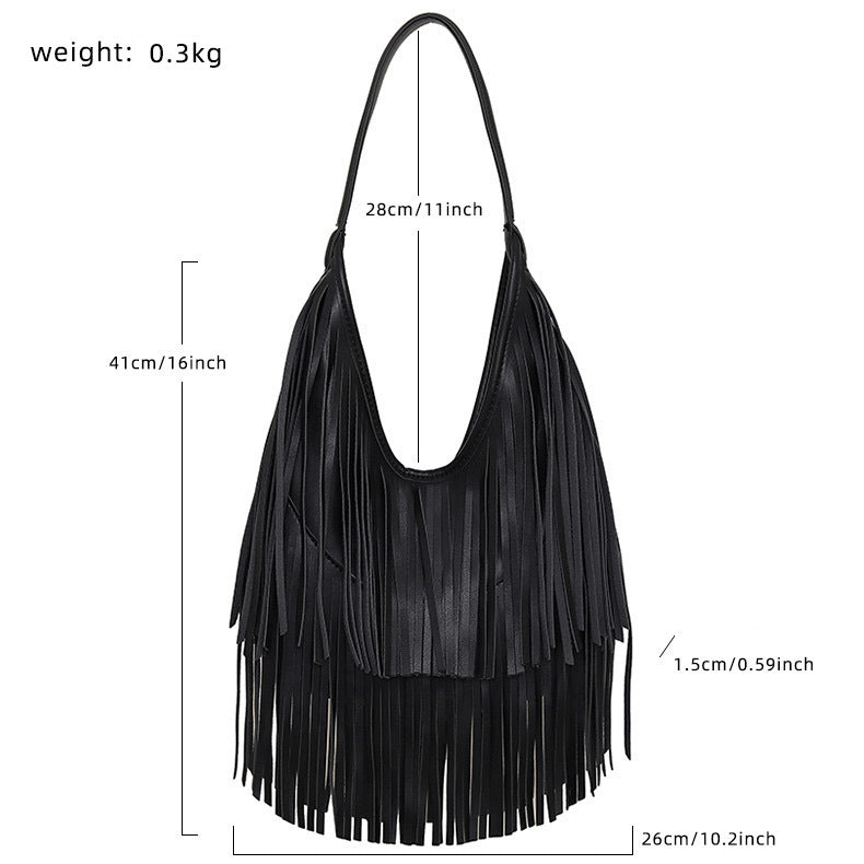Womens Fringe Hobo Bag Tassel Shoulder Tote Faux Leather Boho Satchel Purse