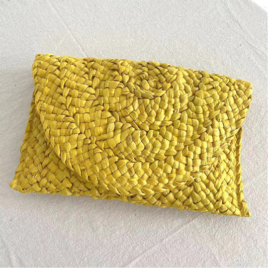 Women Woven Straw Envelope Clutch Bag Summer Beach Crossbody