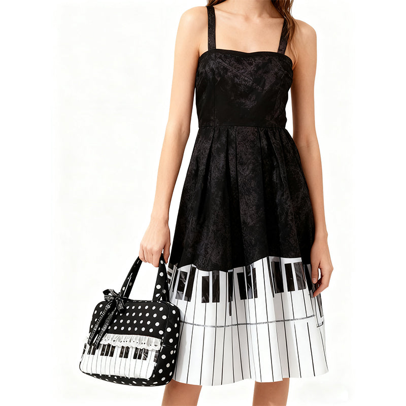 Piano Keyboard Polka Dot Tote Bag Musical Note Ribbon Bow Shoulder Handbag
