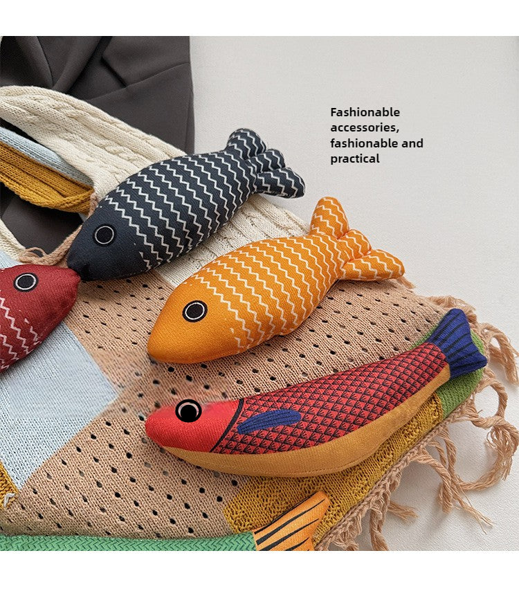 Whimsical Hand-Knit Patchwork Fish Tote Bag - Unique Artisan Boho Shoulder Purse
