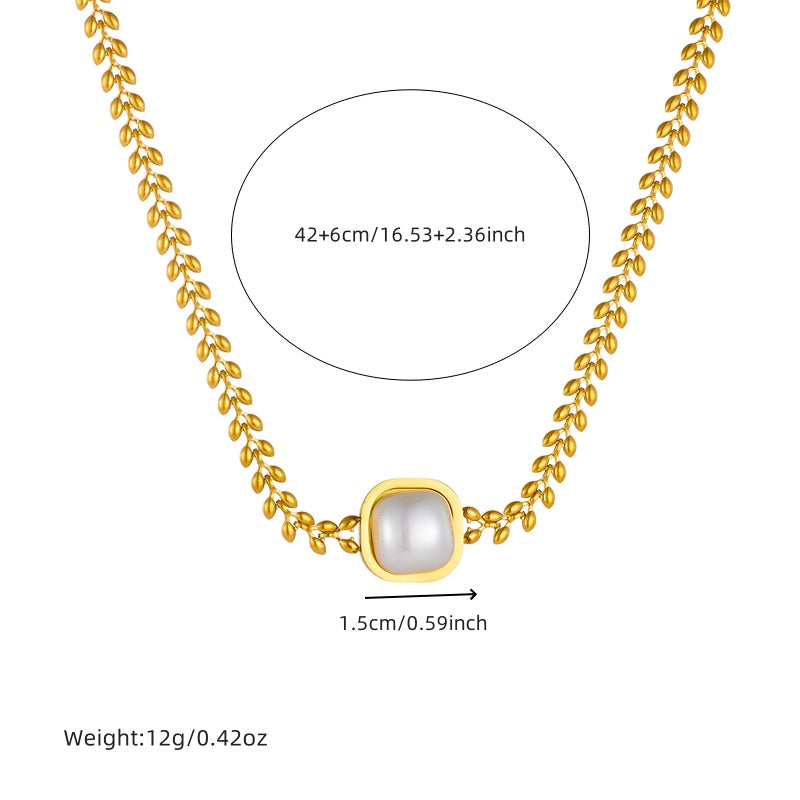 3pcs Gold Tone Mother of Pearl Jewelry Set for Women Adjustable Ring Necklace Earrings