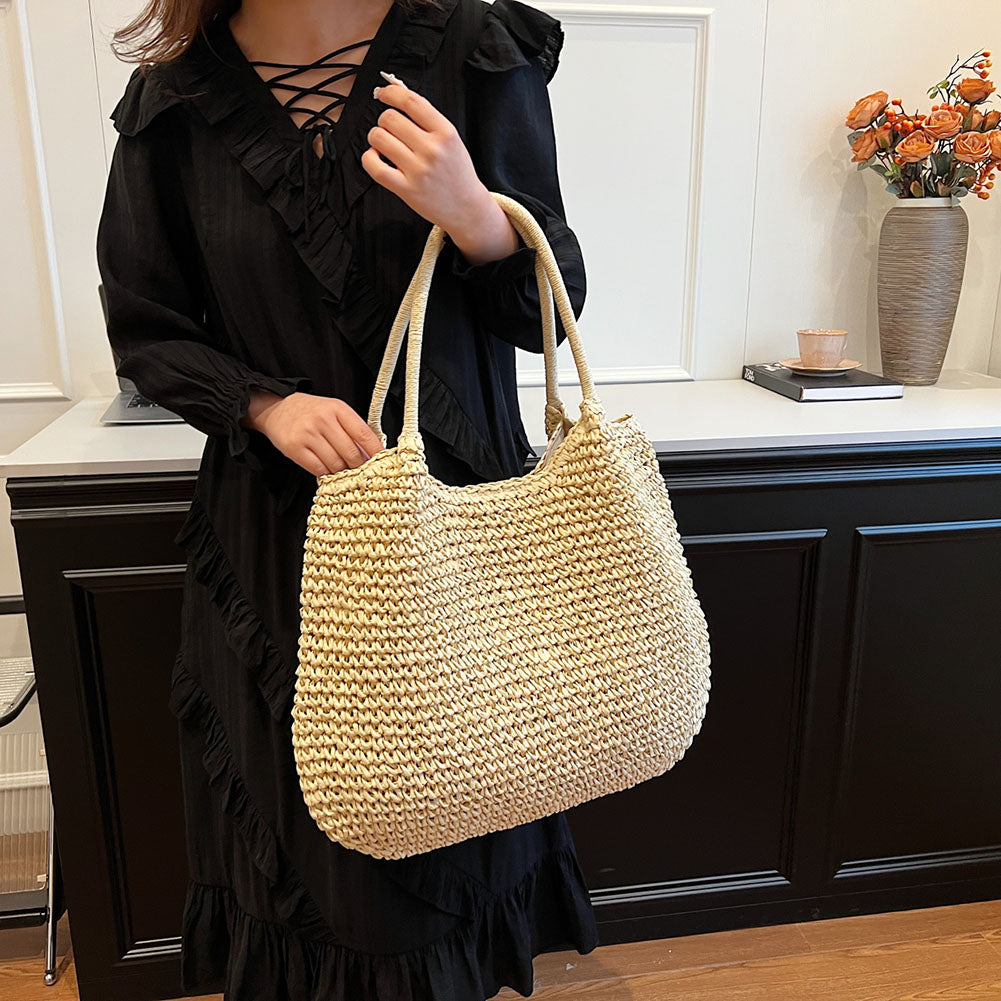 Woven Straw Shoulder Tote Beach Bag Handbag