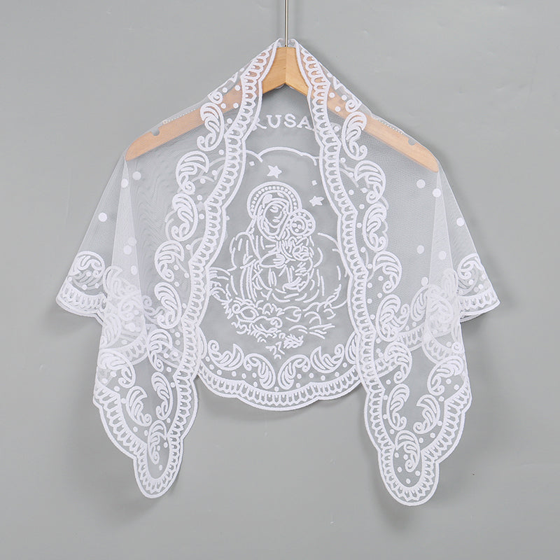 White Lace Chapel Veil Embroidered Religious Scarf