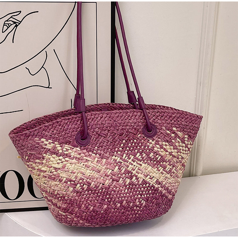 Woven Straw Tote Bag Summer Beach Shoulder Bag