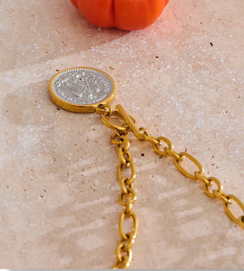 Angel Coin Toggle Chain Necklace Minimalist Statement Jewelry