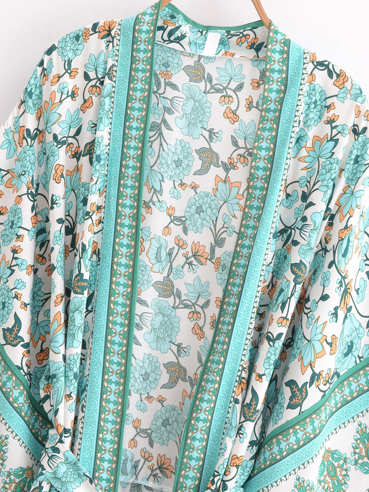 Floral Print Kimono Cardigan Beach Cover-Up Wrap