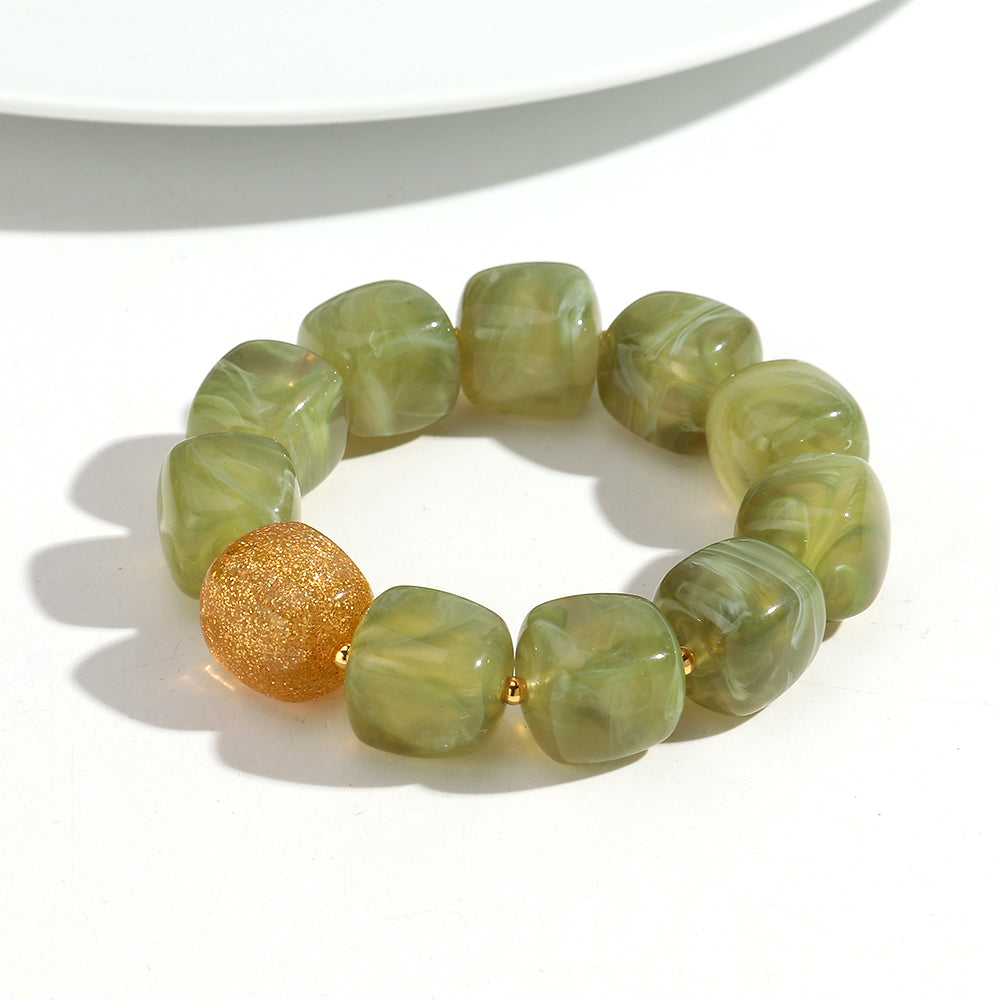 Geometric Square Bead Stretch Bracelet with Sparkling Accent
