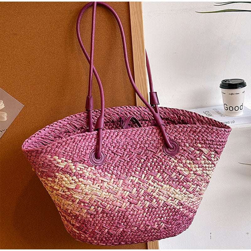 Woven Straw Tote Bag Summer Beach Shoulder Bag