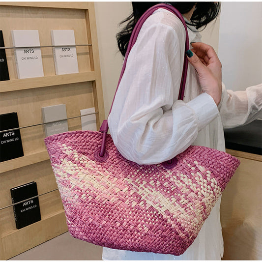 Woven Straw Tote Bag Summer Beach Shoulder Bag