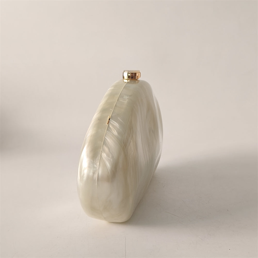 White Marble Acrylic Evening Clutch Bag Mother of Pearl Bride Prom Handbag