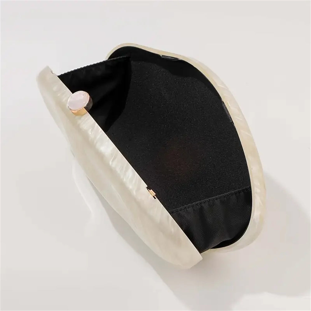 White Marble Acrylic Evening Clutch Bag Mother of Pearl Bride Prom Handbag